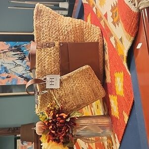 NWT Haute Hippy Woven Jute and Leather Tote Bag